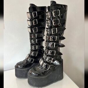 Demonia Black Platform Buckle Boots Size 6.5/7